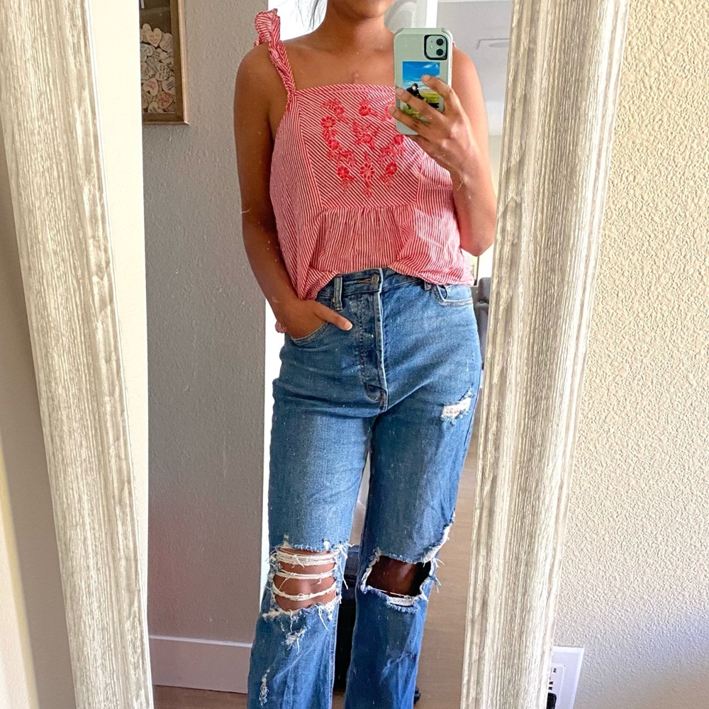 *2 for $10* Red Floral Striped Tank